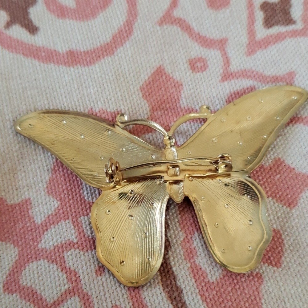 Vintage Gold Butterfly Brooch/ Pendant/ Dots - Picture 3 of 8